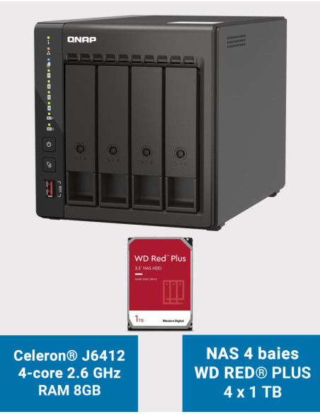 QNAP TS-453E 8GB Serveur NAS 4 baies WD RED PLUS 4To (4x1To) QNAP TS-453E 8GB Serveur NAS 4 baies WD RED PLUS 4To (4x1To)