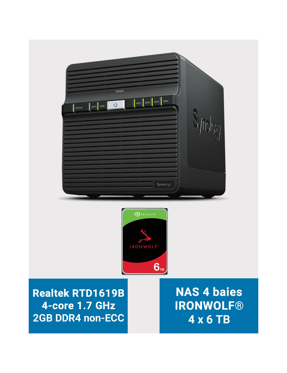 Synology DS423 2GB Serveur NAS IRONWOLF 24To (4x6To)