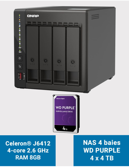 QNAP TS-453E 8GB Servidor NAS 4 bahías WD PURPLE 16TB (4x4TB)