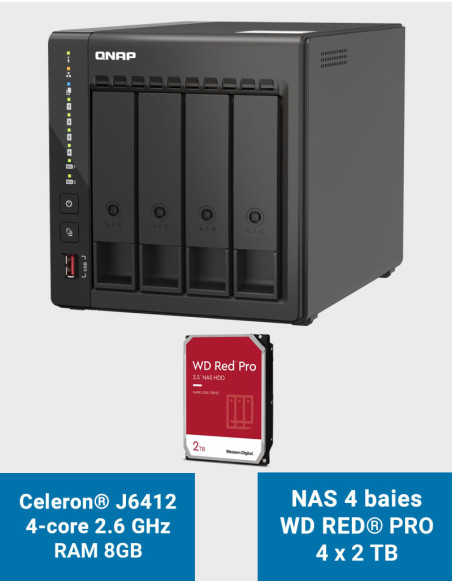 QNAP TS-453E 8GB Serveur NAS 4 baies WD RED PRO 8To (4x2To)