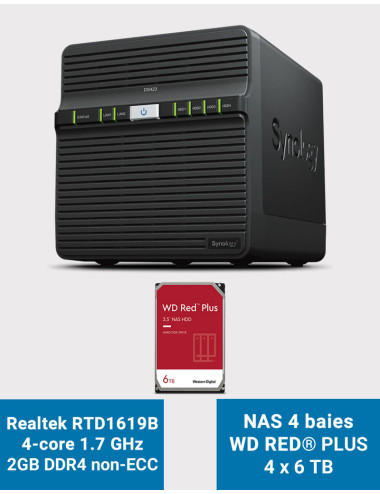 Synology DS423 2GB Serveur NAS WD RED PLUS 24To (4x6To)