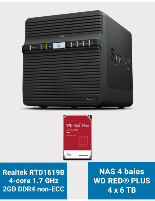Synology DS423 2GB Servidor NAS WD RED PLUS 24TB (4x6TB)