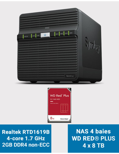 Synology DS423 2GB NAS Server WD RED PLUS 32TB (4x8TB)