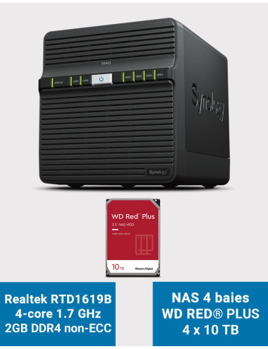 Synology DS423 2GB NAS Server WD RED PLUS 40TB (4x10TB)