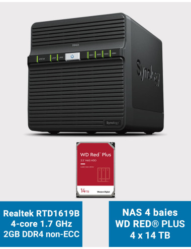 Synology DS423 2GB Servidor NAS WD RED PLUS 56TB (4x14TB)