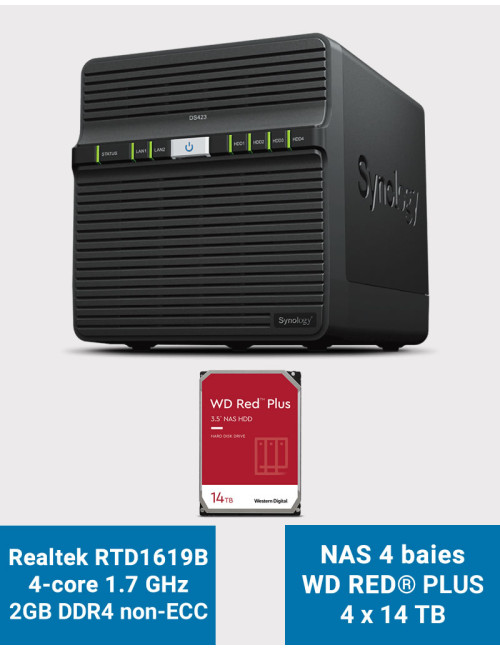 Synology DS423 2GB NAS Server WD RED PLUS 56TB (4x14TB)