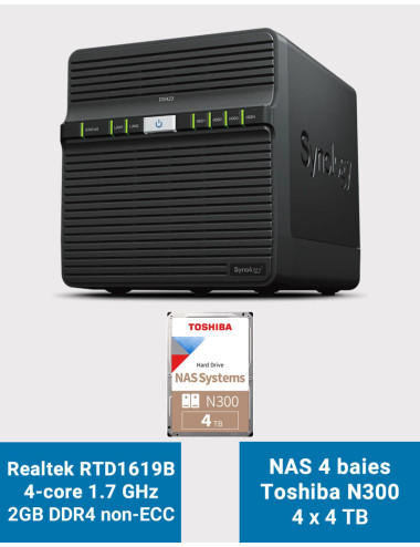Synology DS423 2GB Servidor NAS Toshiba N300 16TB (4x4TB)