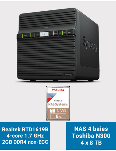 Synology DS423 2GB Servidor NAS Toshiba N300 32TB (4x8TB)