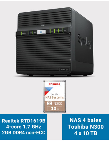 Synology DS423 2GB Servidor NAS Toshiba N300 40TB (4x10TB)