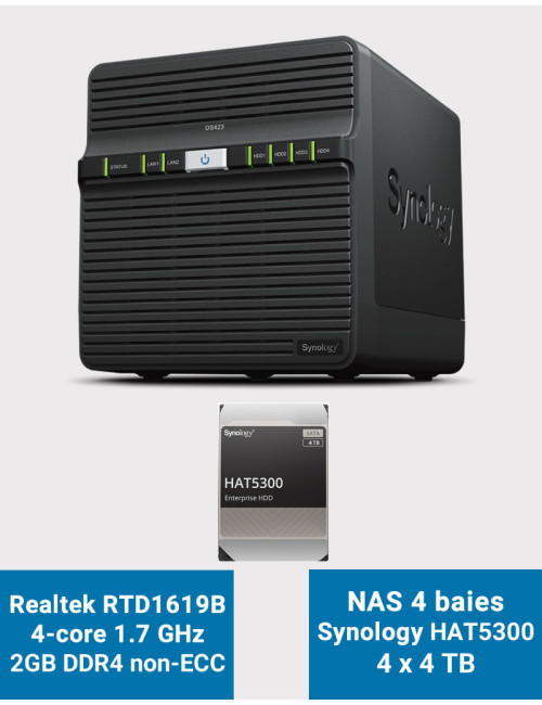 Synology DS423 2GB Serveur NAS HAT5300 16To (4x4To)
