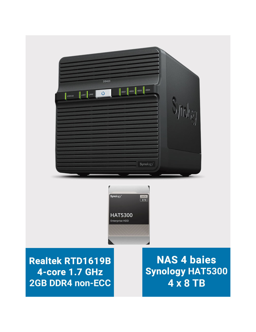 Synology DS423 2GB Serveur NAS HAT5300 32To (4x8To)