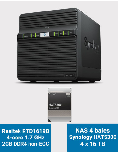Synology DS423 2GB Serveur NAS HAT5300 64To (4x16To)