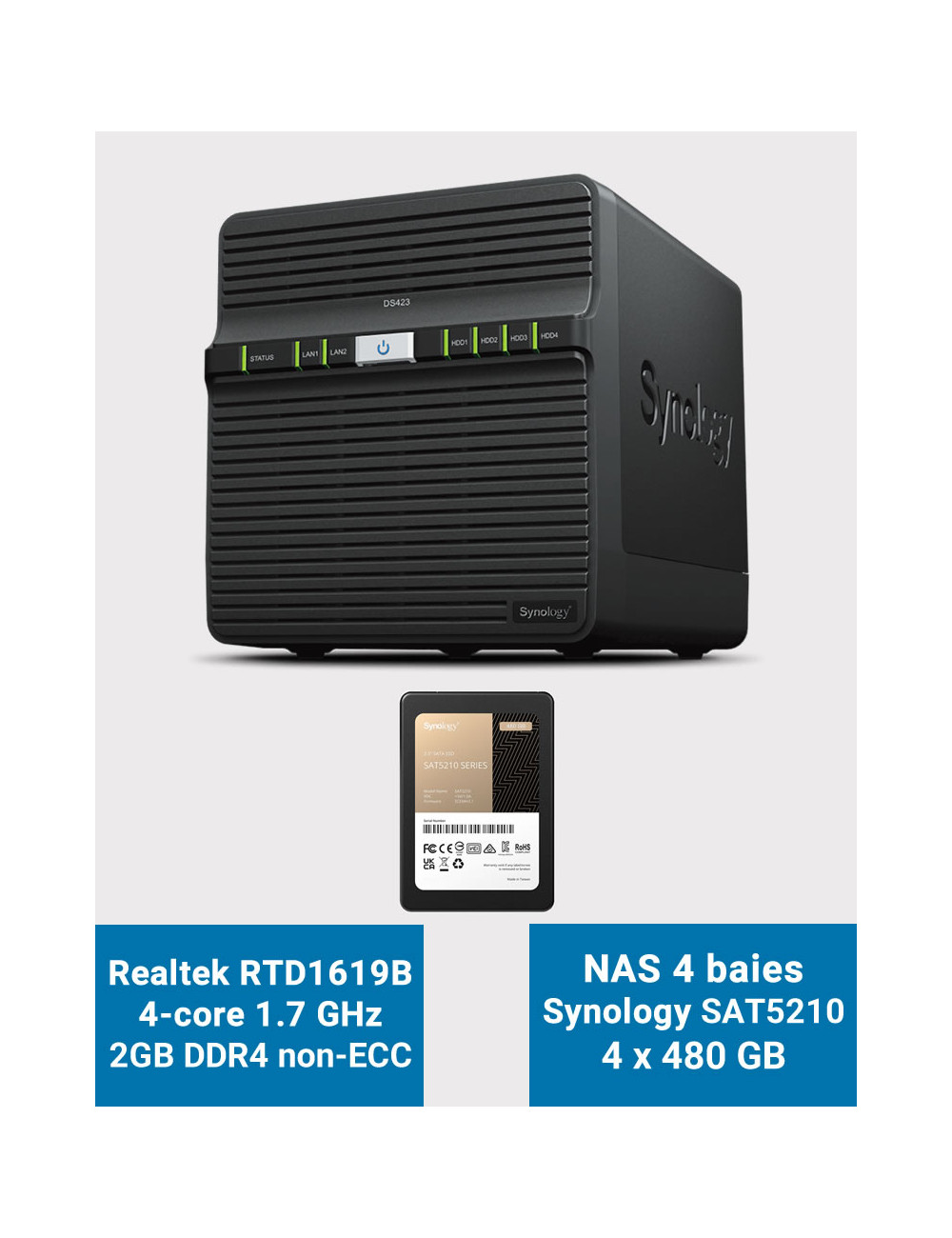 Synology DS423 2GB Serveur NAS SAT5210 1.92To (4x480Go)