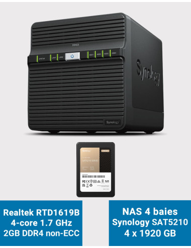 Synology DS423 2GB NAS Server SAT5210 7.68TB (4x1920GB)