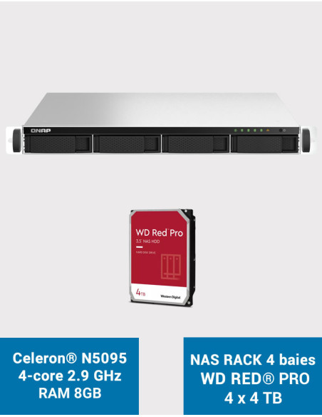 QNAP TS-464U 8GB Serveur NAS Rack 1U 4 baies WD RED PRO 16To (4x4To)