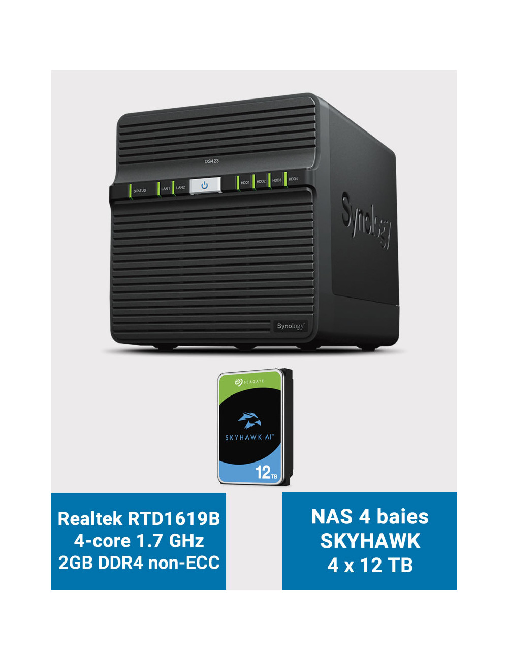 Synology DS423 2GB Serveur NAS SKYHAWK 48To (4x12To)