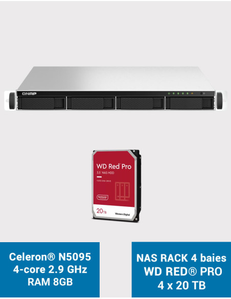 QNAP TS-464U 8GB Servidor NAS rack 1U 4 bahías WD RED PRO 80TB (4x20TB)