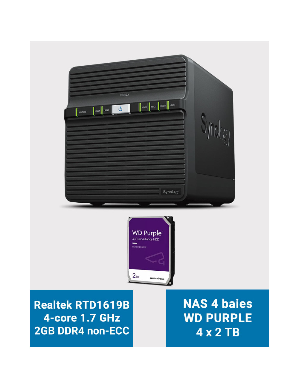 Synology DS423 2GB Serveur NAS WD PURPLE 8To (4x2To)
