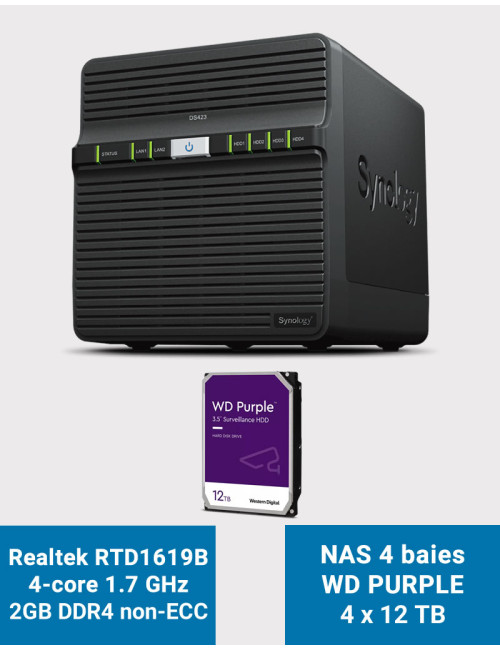 Synology DS423 2GB Serveur NAS WD PURPLE 48To (4x12To)