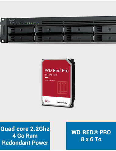 Synology RS1221RP+ Serveur NAS Rack (2 PSU) WD RED PRO 48To (8x6To)