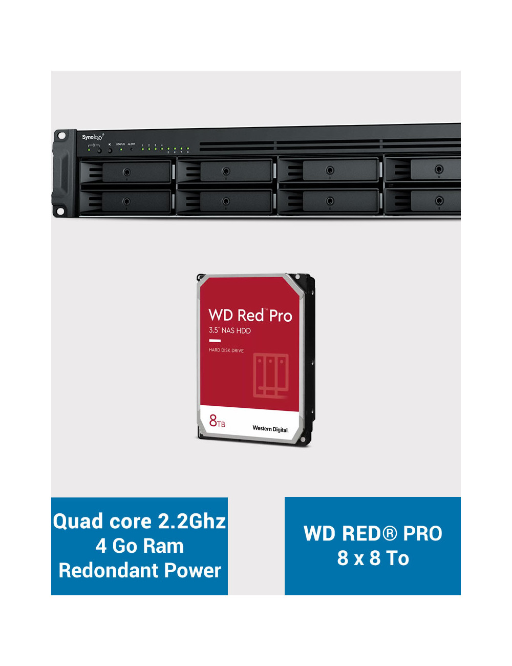 Synology RS1221RP+ Serveur NAS Rack (2 PSU) WD RED PRO 64To (8x8To)
