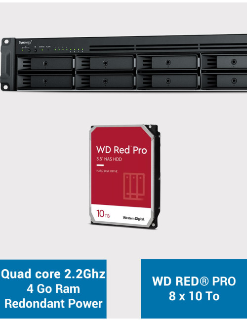 Synology RS1221RP+ Serveur NAS Rack (2 PSU) WD RED PRO 80To (8x10To)