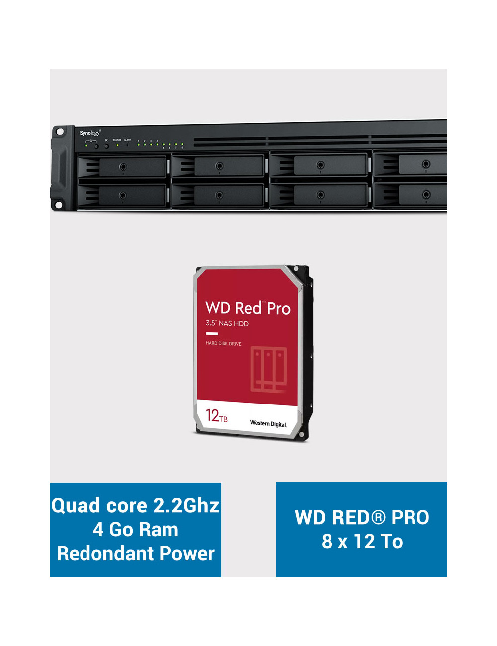 Synology RS1221RP+ Serveur NAS Rack (2 PSU) WD RED PRO 96To (8x12To)