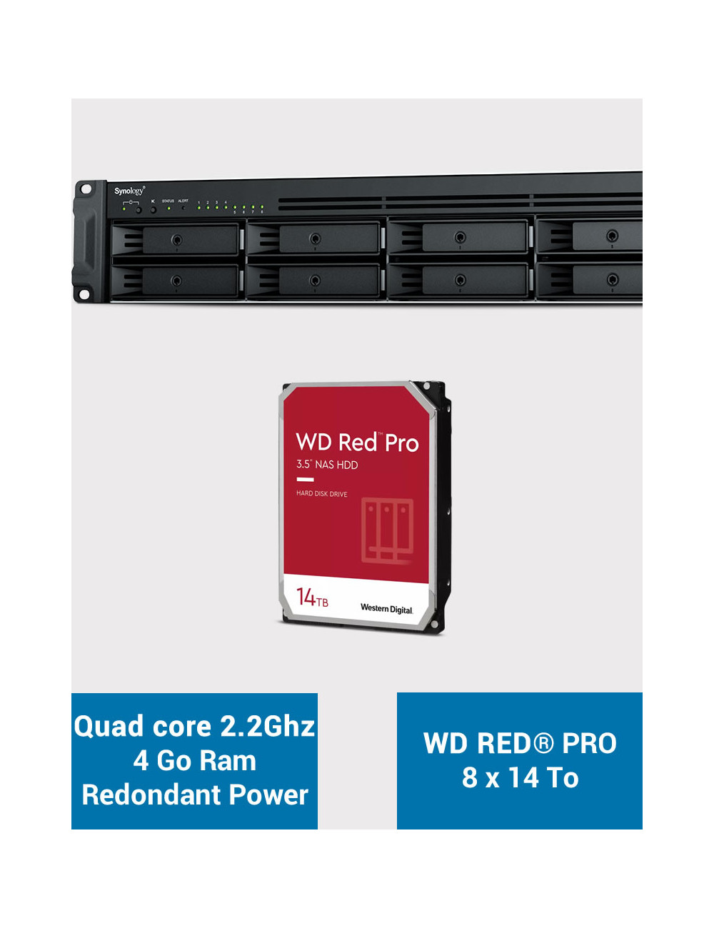 Synology RS1221RP+ Servidor NAS Rack (2 PSU) WD RED PRO 112TB (8x14TB)