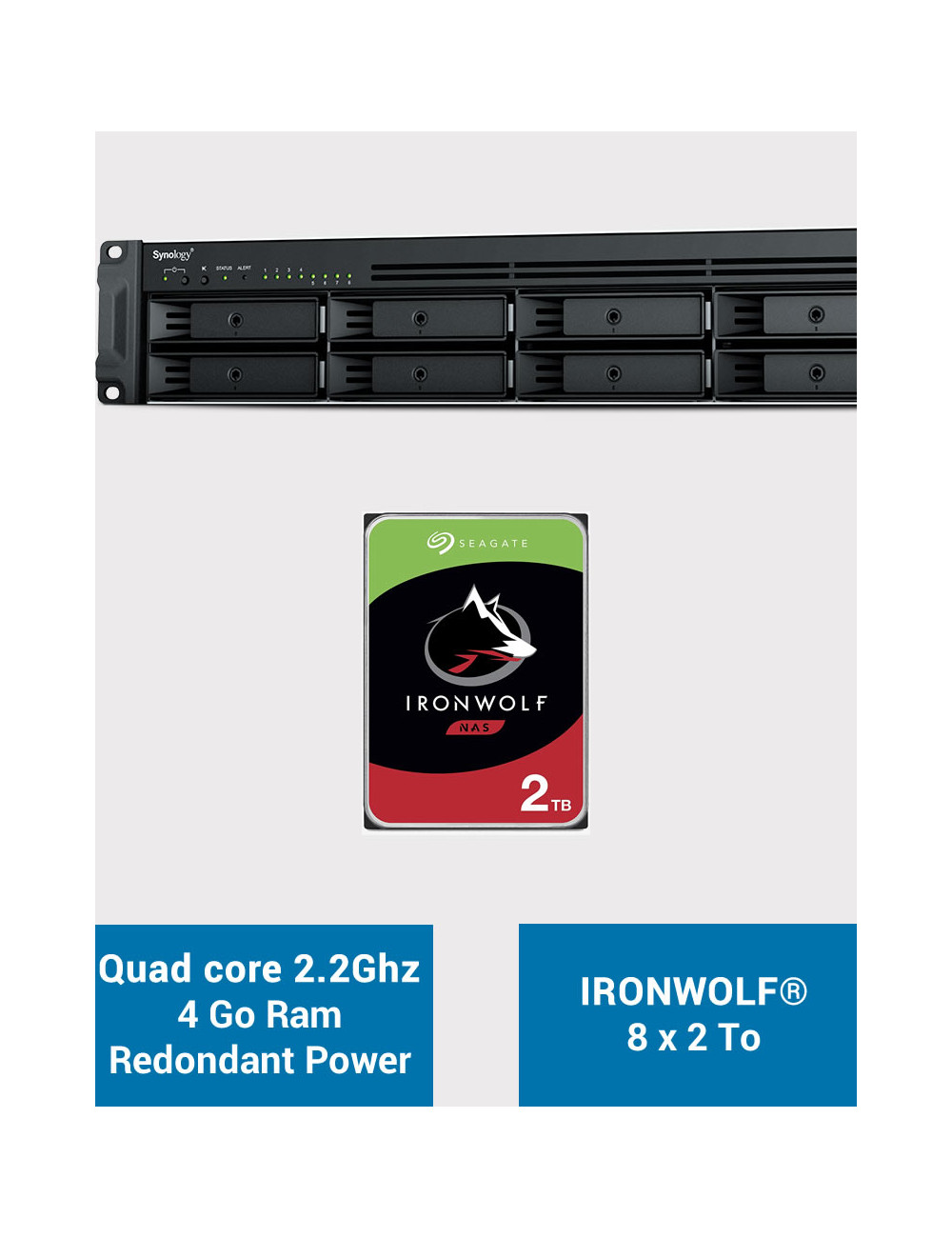 Synology RS1221RP+ Serveur NAS Rack (2 PSU) IRONWOLF 16To (8x2To)
