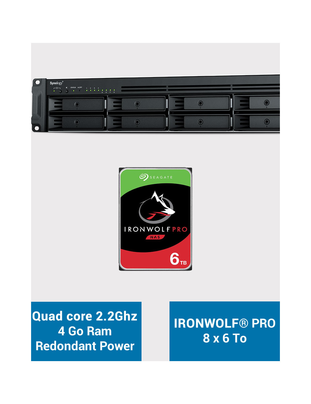 Synology RS1221RP+ Serveur NAS Rack (2 PSU) IRONWOLF PRO 48To (8x6To)