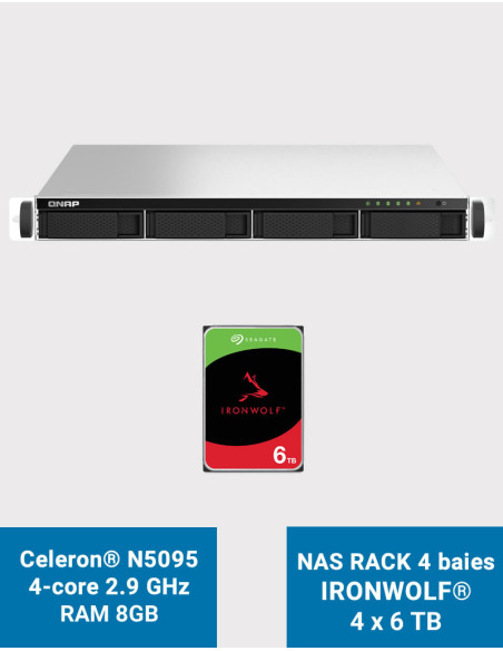 QNAP TS-464U 8GB 1U Rack 4-Bay NAS Server IRONWOLF 24TB (4x6TB)