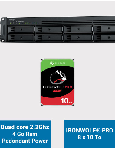 Synology RS1221RP+ Serveur NAS Rack (2 PSU) IRONWOLF PRO 80To (8x10To)