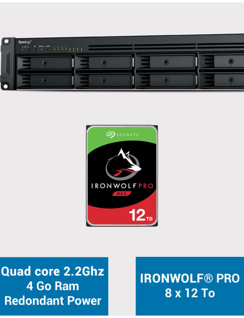 Synology RS1221RP+ Serveur NAS Rack (2 PSU) IRONWOLF PRO 96To (8x12To)