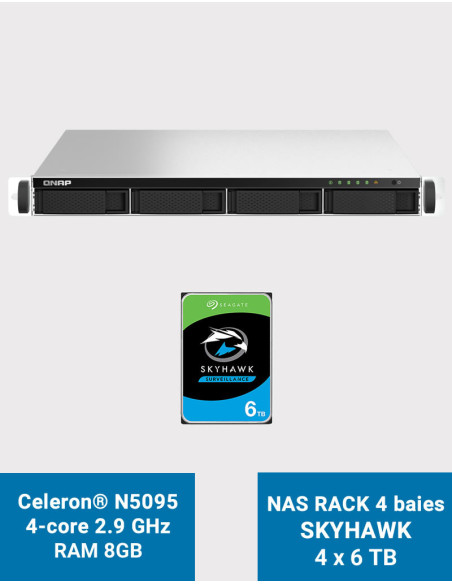 QNAP TS-464U 8GB Servidor NAS rack 1U 4 bahías SKYHAWK 24TB (4x6TB)