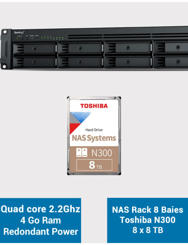 Synology RS1221RP+ NAS Rack Server (2 PSU) N300 64TB (8x8TB)