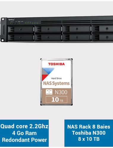 Synology RS1221RP+ Serveur NAS Rack (2 PSU) N300 80To (8x10To)