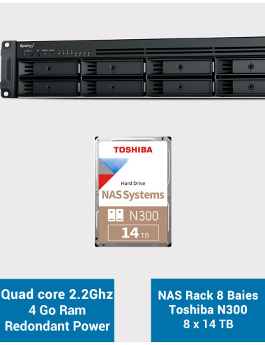 Synology RS1221RP+ NAS Rack Server (2 PSU) N300 112TB (8x14TB)