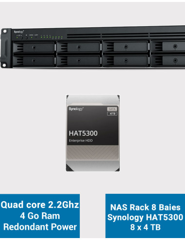 Synology RS1221RP+ Serveur NAS Rack (2 PSU) HAT5300 32To (8x4To)