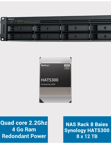 Synology RS1221RP+ NAS Rack Server (2 PSU) HAT5300 96TB (8x12TB)