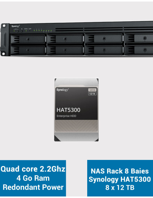 Synology RS1221RP+ Serveur NAS Rack (2 PSU) HAT5300 96To (8x12To)