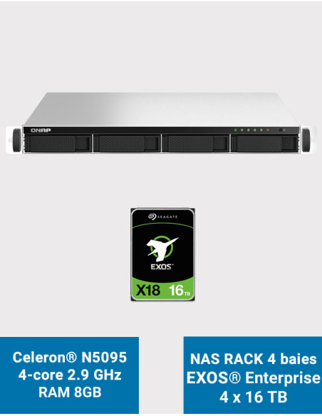 QNAP TS-464U 8GB Serveur NAS Rack 1U 4 baies EXOS Enterprise 64To (4x16To)