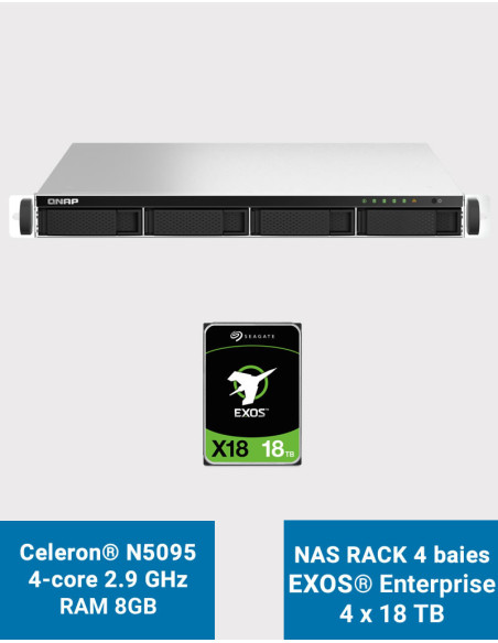 QNAP TS-464U 8GB Servidor NAS rack 1U 4 bahías EXOS Enterprise 72TB (4x18TB)