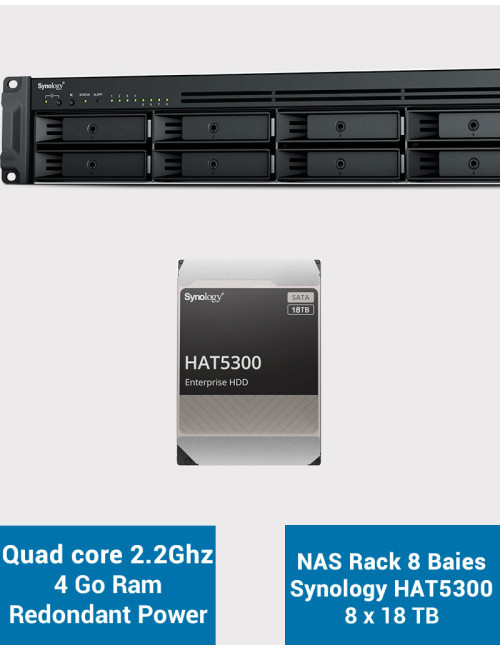 Synology RS1221RP+ Serveur NAS Rack (2 PSU) HAT5300 144To (8x18To)