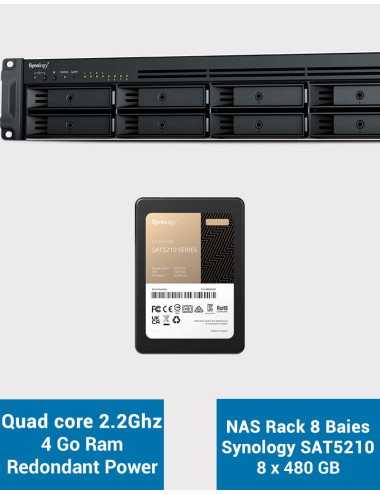 Synology RS1221RP+ NAS Rack Server (2 PSU) SAT5210 3.84TB (8x480GB)