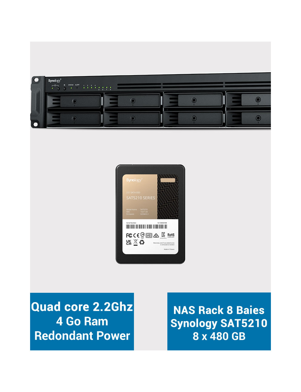 Synology RS1221RP+ Serveur NAS Rack (2 PSU) SAT5210 3.84To (8x480Go)