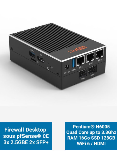 Cortafuegos pfSense® CE MNHO-113 LAN 2.5GbE 10GbE SFP+ RAM 16GB SSD 128GB