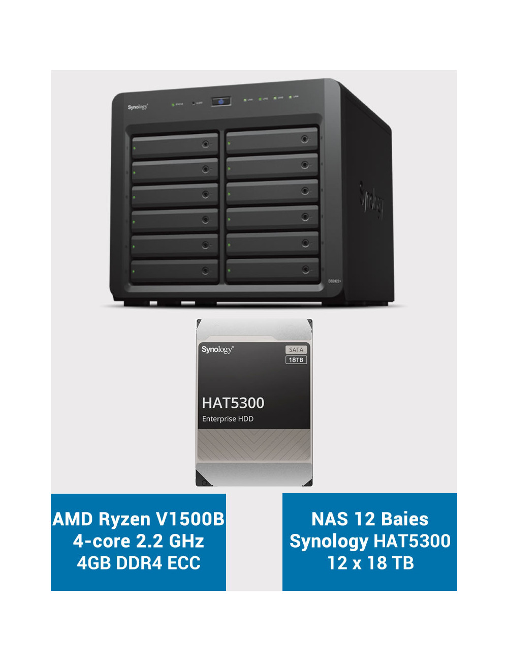 Synology DS2422+ 4GB 12-Bay NAS Server HAT5300 216TB (12x18TB)