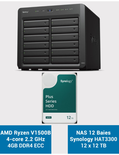 Synology DS2422+ Serveur NAS 12 baies HAT3300 144To (12x12To)