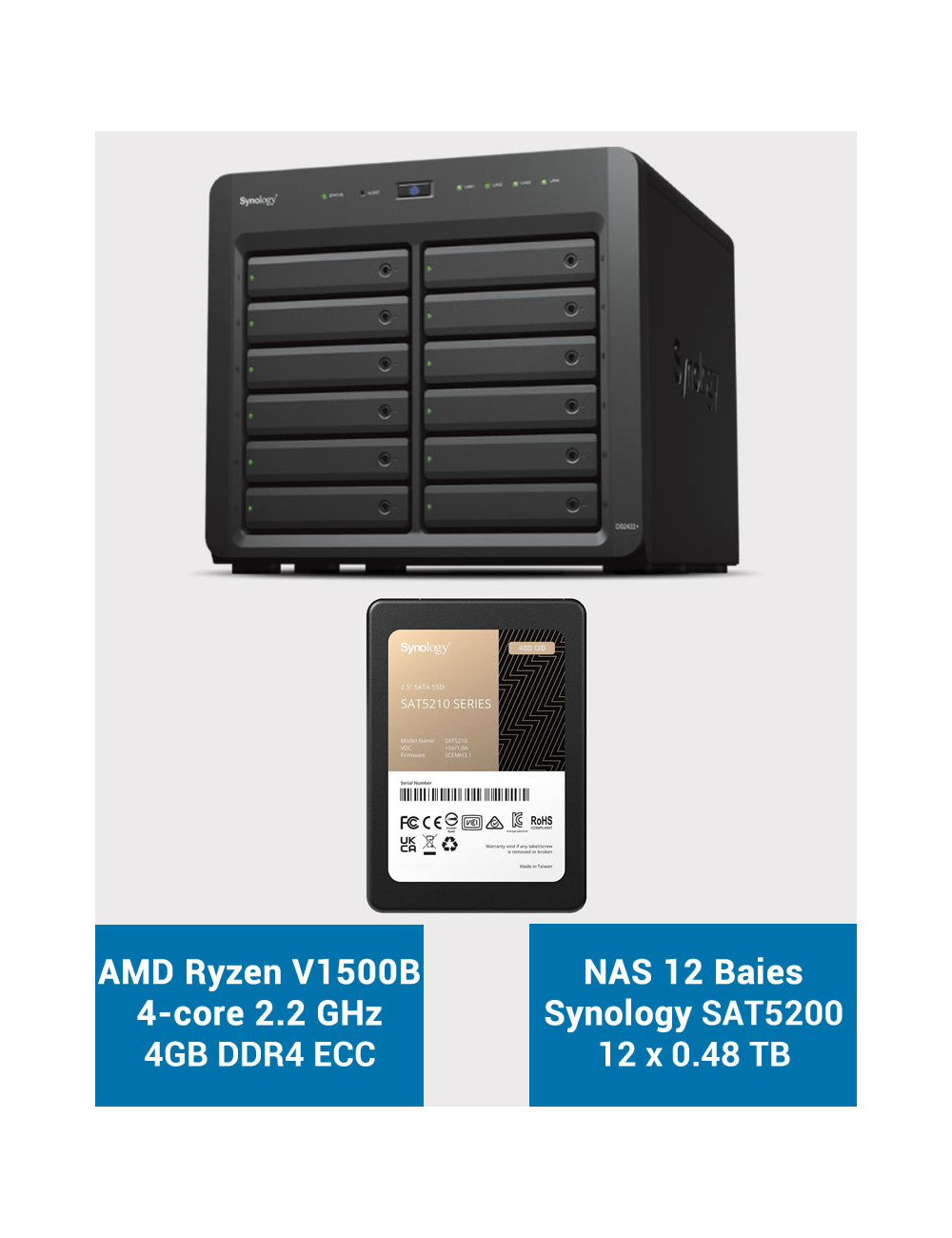 Synology DS2422+ Serveur NAS 12 baies SAT5210 5.76To (12x480Go)