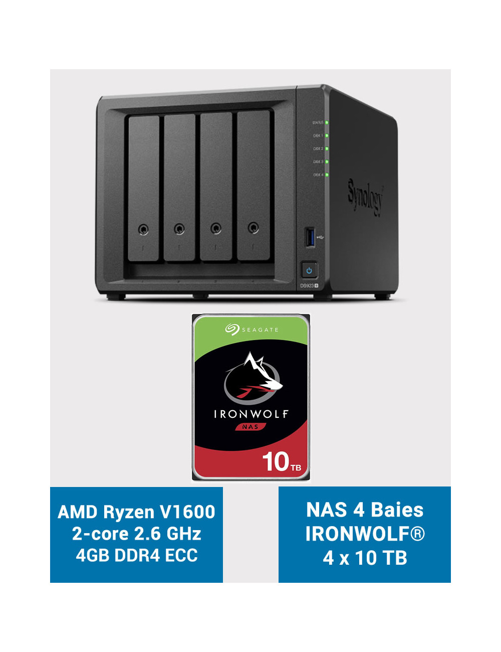 Synology DS923+ 4GB Serveur NAS IRONWOLF 40To (4x10To)